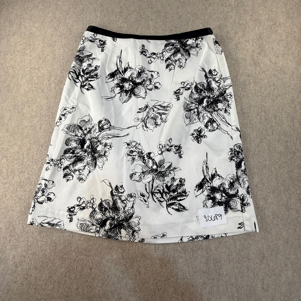 Eddie Bauer Womens Black White Floral Sketch Print Cotton A-Line Skirt Size 6